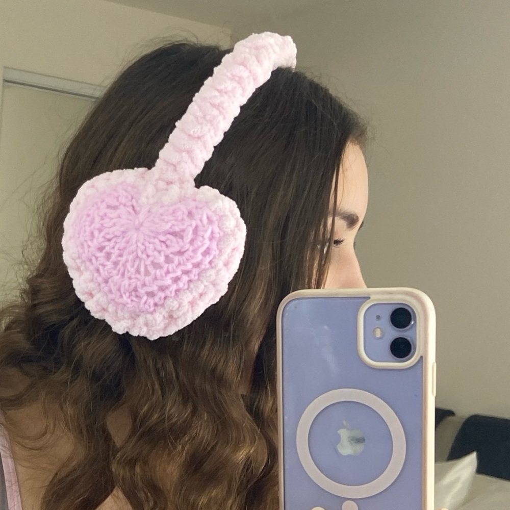 Custom made crochet earmuffs with the cutest pastel pinks